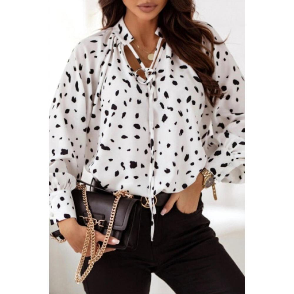 NEW SHEWIN leopard print bishop sleeves blouse in white